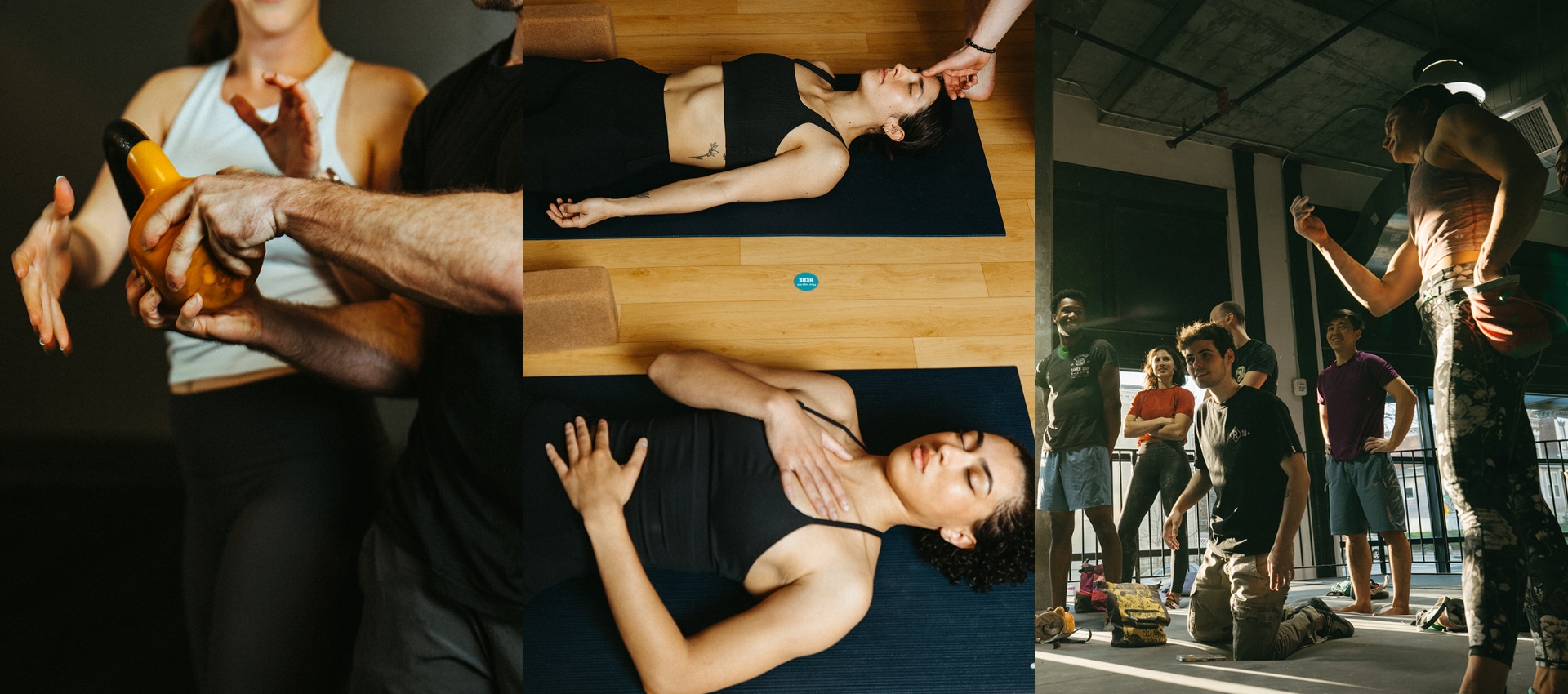 A collage showing CPR training: a person using a defibrillator, another receiving chest compressions on a mat, and a group watching a CPR demonstration indoors—perfect for promoting your upcoming Class Calendar sessions.