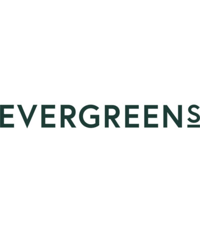 The word EVERGREENS in bold, dark green, uppercase letters on a white background. The final S is underlined, highlighting Membership Benefits at Austin Bouldering Project.